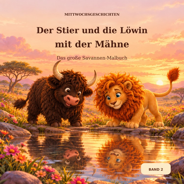 Das große Savannen-Malbuch – Band 2, Der Stier und die Löwin mit der Mähne